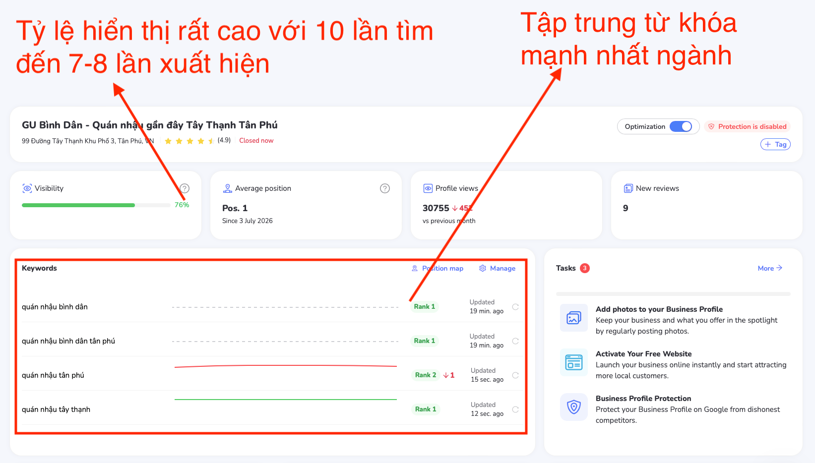 SEO Map tăng độ xuất hiện và gia tăng từ khóa Dịch vụ SEO Google Map giúp Tăng tỷ lệ hiện thị lên mức cao nhất và nhiều từ khóa nhất với dịch vụ SEO map
