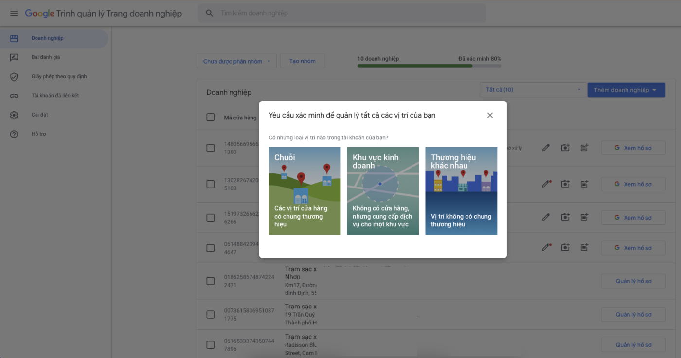 tạo map chuỗi cửa hàng trên Google Business