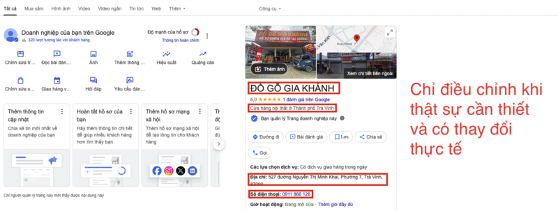 Lưu ý quan trọng: Khi điều chỉnh thông tin Google Maps