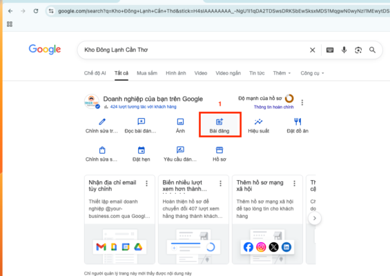 Bước 1 đăng bài lên Google Maps Business Tìm nút Bài Đăng