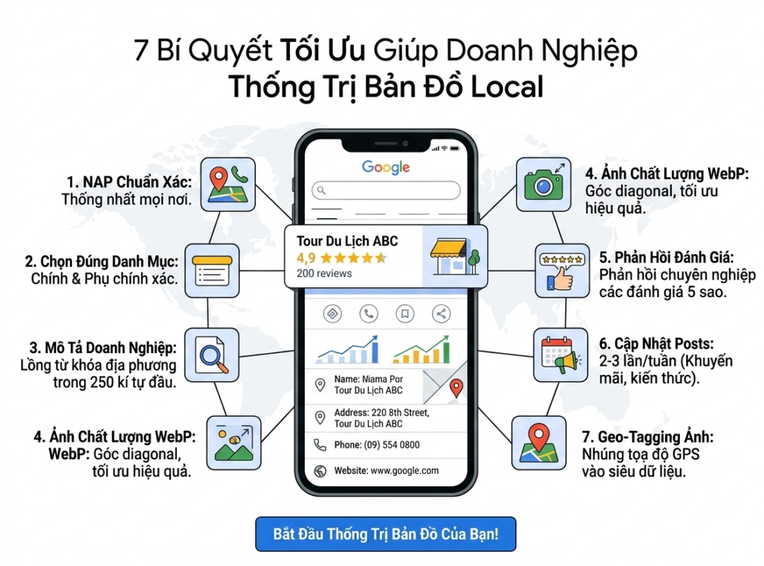 7 Bí Quyết Tối Ưu Giúp Doanh Nghiệp Thống Trị Bản Đồ Local