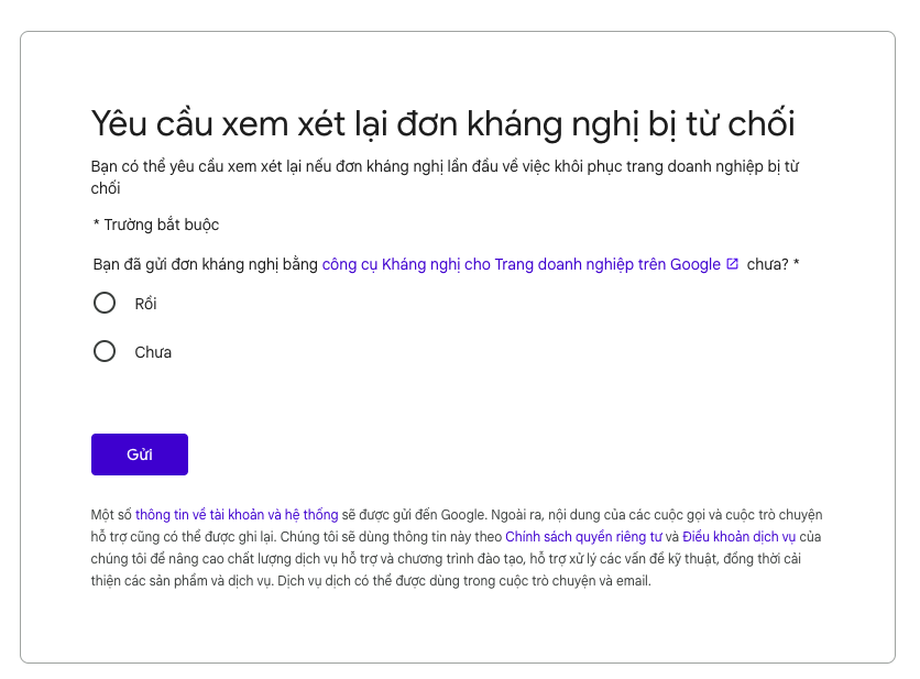 Ảnh thực tế giao diện kháng nghị google maps lần 2